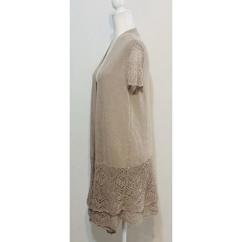 Chico's Women Size 2 (US L) Linen Blend Layered Hem Cardigan Timeless Essential